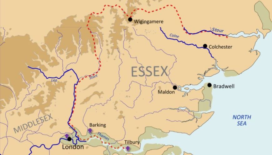 エセックスとサムがクレーンを見に行ったときの周辺地域の地図。